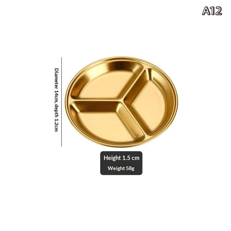 Stainless Steel Circular Divided Plate Sauce Dish Food Sauce Dish For Roast Meat Dipping Household Seasoning Snack Plate Kitchen