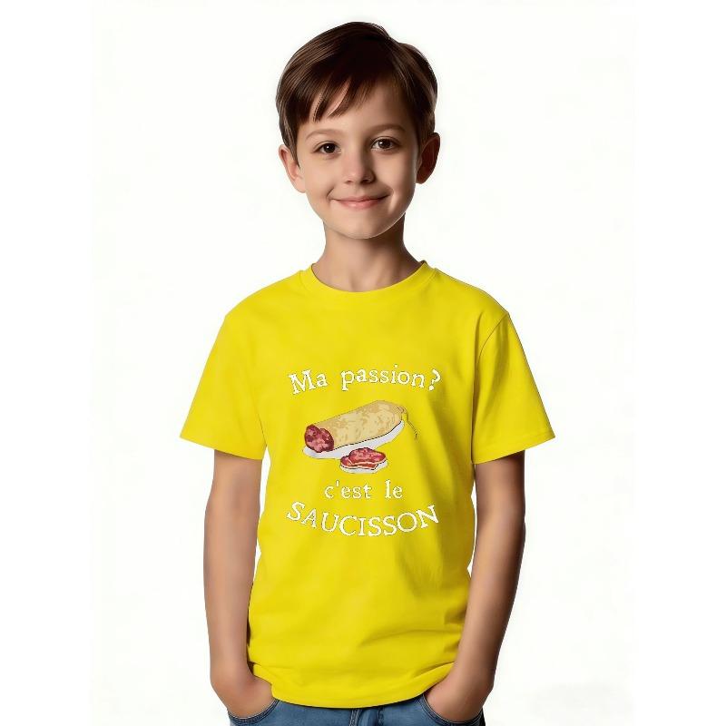 European Size Childrens Round-neck Short-sleeved T-shirt with Cartoon-like Spiral Pattern Print