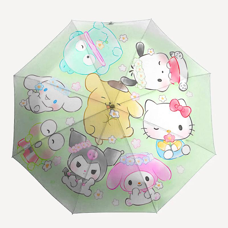 Sanrio Automatic Open/Close Umbrella-Cute Umbrella with Cute Design, Portable 3-Fold Compact Umbrella for Men & Women, Halloween Christmas G