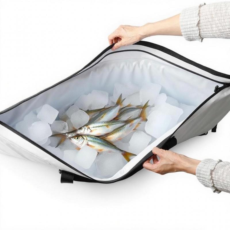 Waterproof Fishing Cooler Bag With Airtight Zipper Fresh Catch Storage Handheld Sea Gear Tote 108x42cm White Mesh