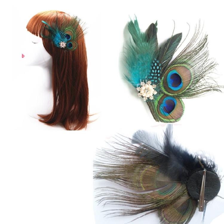 Elegantní Paví Peří Fascinator do Vlasů Špendlík Etnický Kostým do Kostela Boční Klip