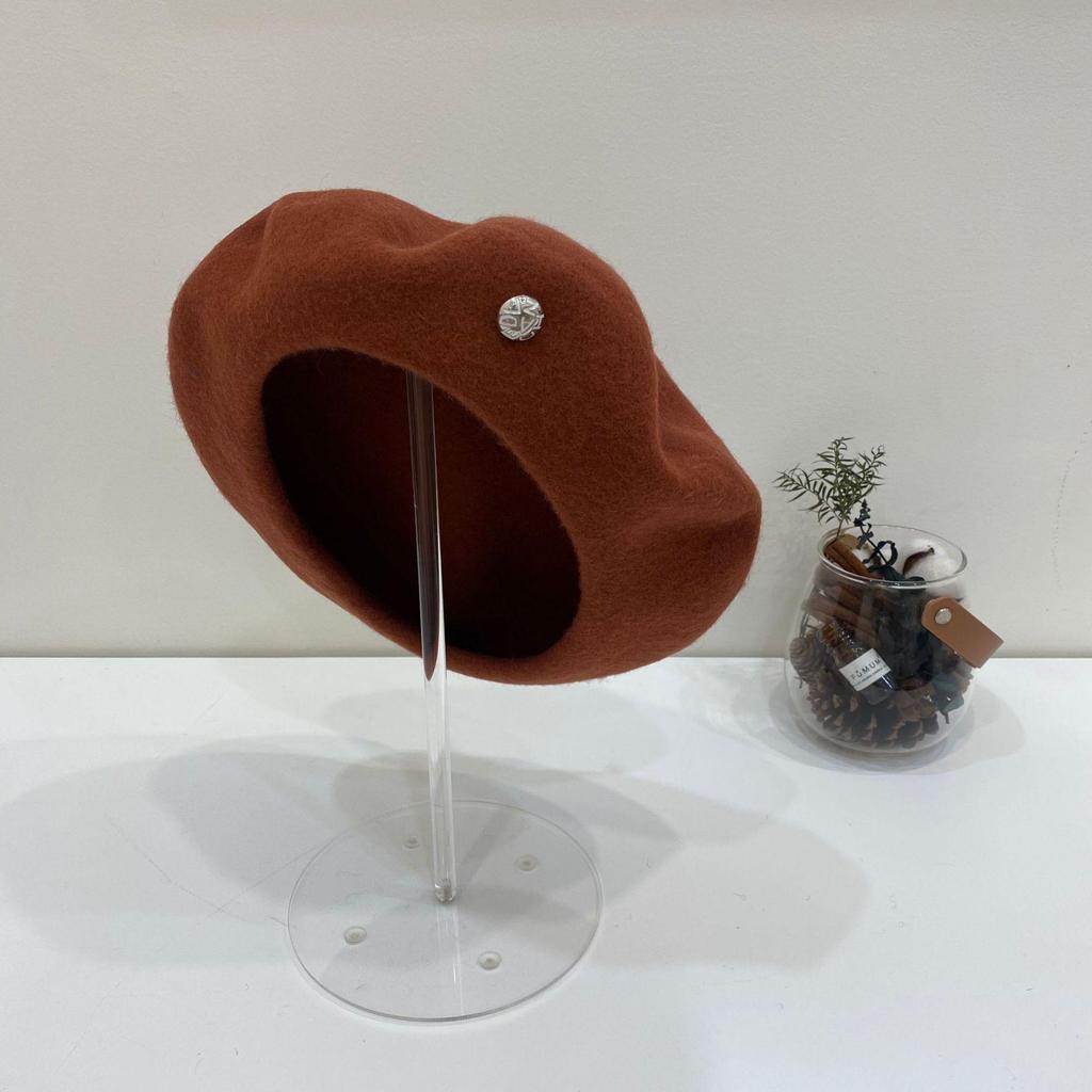 Women's High-Quality Wool Beret: Buttoned, Retro Style, Solid Color, Versatile Hat for Autumn and Winter