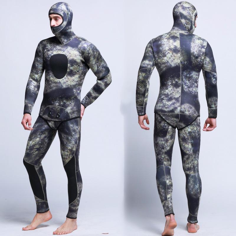 5mm Camouflage Neoprene Fleece-Lined Two-Piece Diving Wetsuit for Spearfishing