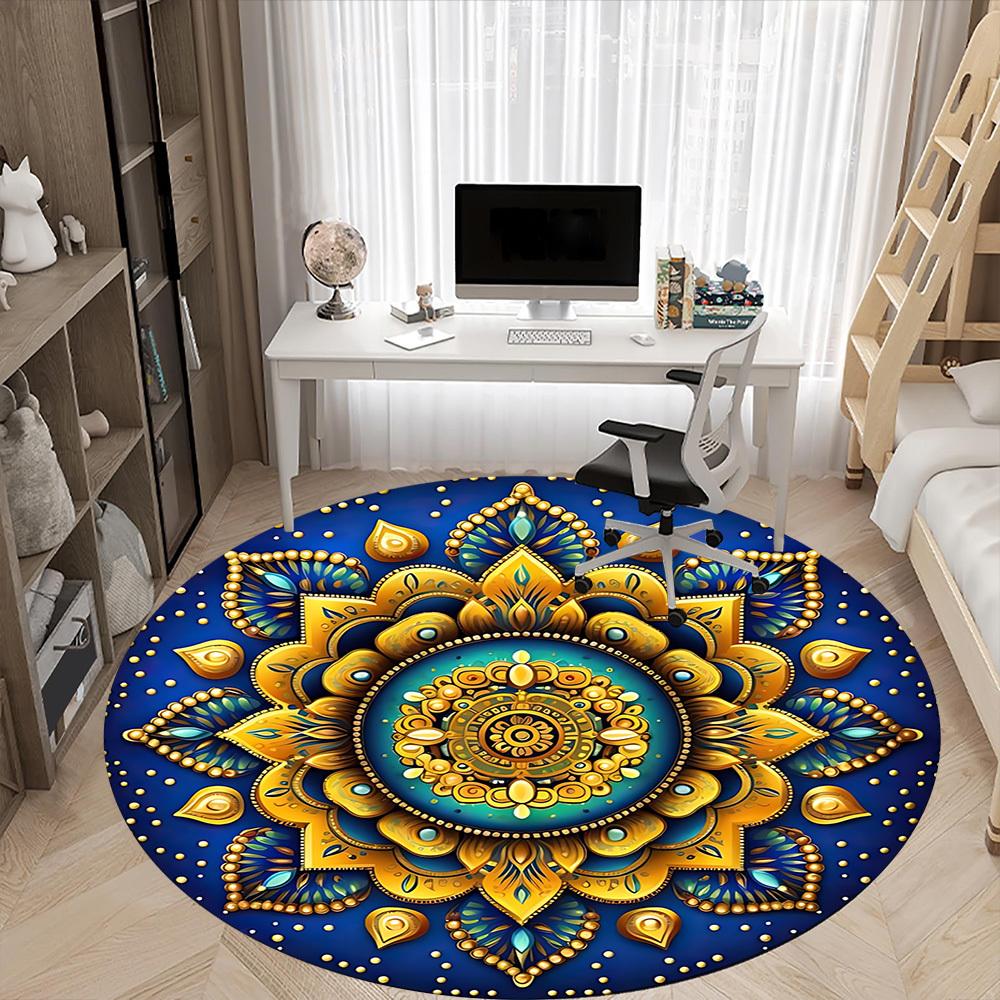 1pc Mandala, Ornament Chair Carpet for Office, Non Slip, Soft and Durable Office Rug