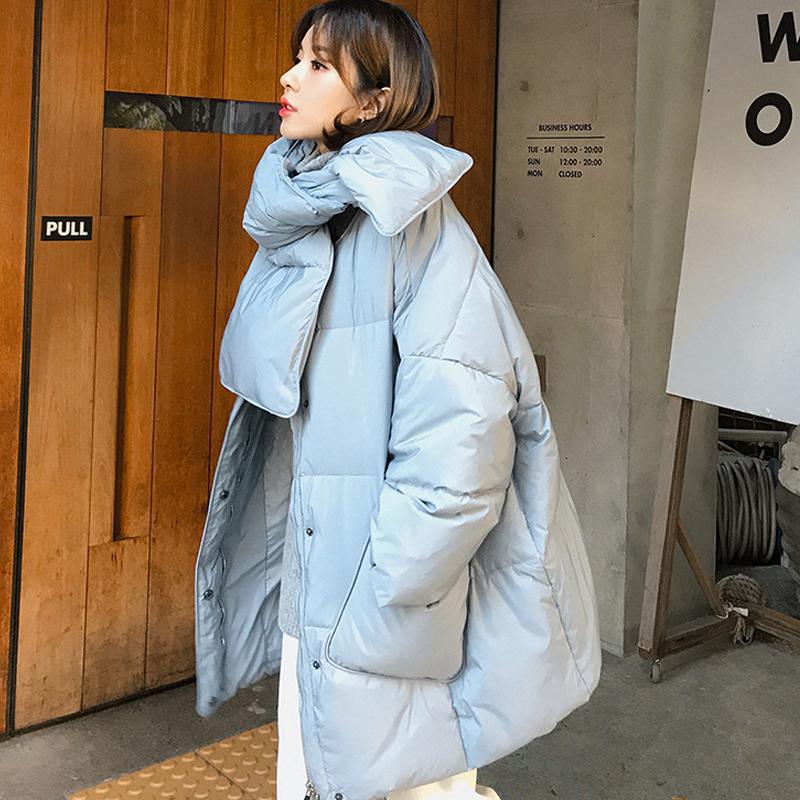 Manteau en duvet de canard blanc pour femme, mode d'hiver, écharpe féminine, vestes surdimensionnées, col rond, ample, épais, parkas, vêtements d'extérieur chauds