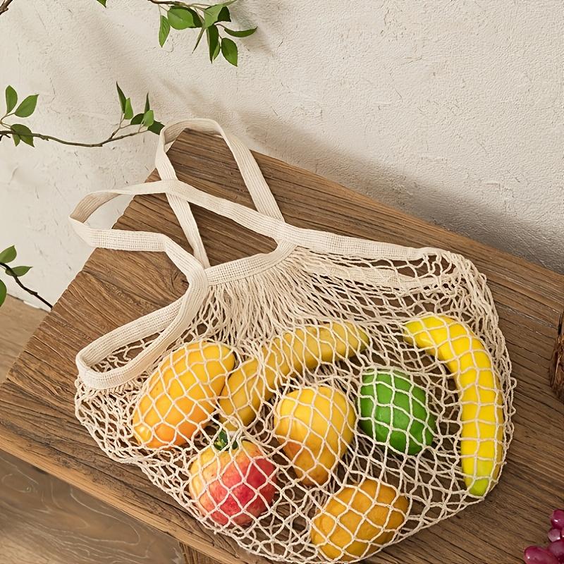 Netz-Einkaufstasche, Wiederverwendbare Obst- und Gemüsenetze, Netz-Tragetaschen mit langen Griffen, Baumwoll-Kordeltaschen, Obst- und Gemüsetaschen