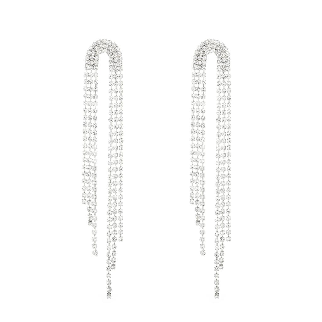 High Quality Light Luxury Full Diamond Exaggerated Chain Fringed Earrings Femininity Love Rhinestone Earrings Internet Celebrity Earrings Wholesale