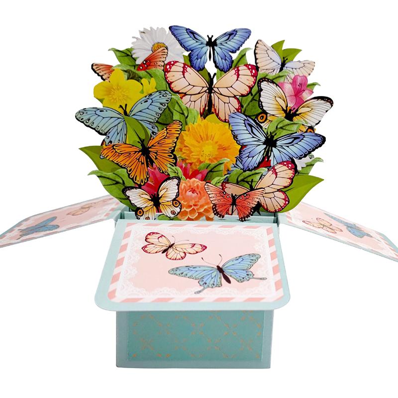 

3D Поп-ап Поздравительная открытка на день рождения - Цветочный дизайн с бабочками для любого получателя, место для рукописной заметки, бумажная конструкция 1PC