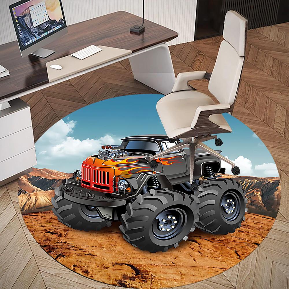 1pc monster truck Round Chair mat Area Rug - Non-Slip, Floor Mat for Office, Bedroom, and Indoor Decor c1125278