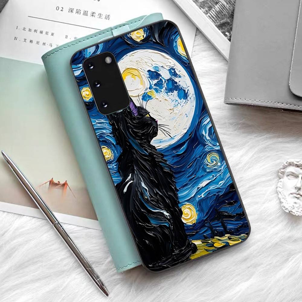 Oil Painting Van-Gogh Cat Phone Case For Samsung S 24 Fe 25 Ultra Plus 20 Lite 21 30 22 23 24 22 Ultra 5G Fundas