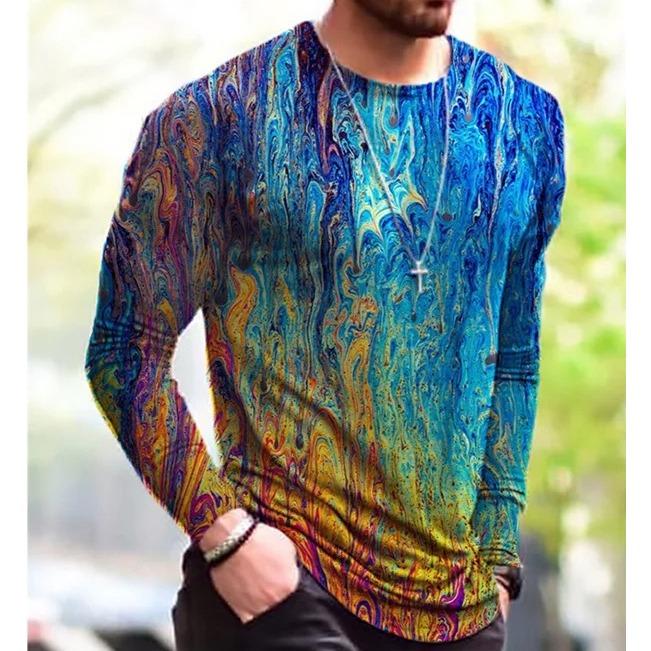 

Мужские футболки в стиле хип-хоп и рок, напечатанные на 3D-принтере, футболки с красочным узором, весенне-осенние повседневные топы с длинным рукавом и круглым вырезом, свободного кроя 5XL