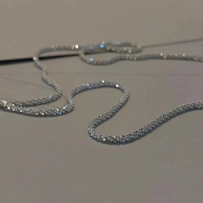 Sparkling Silver Bare Chain Plain Necklace Women's Summer 2025 New Light Luxury Niche Design Simple Collarbone Chain
