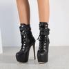Fashion Sexy Buckle Strap 16.5 CM Extreme High Heels Platform Boots For Women Round Toe Cross Lace Up Party Club Stripper Shoes2025