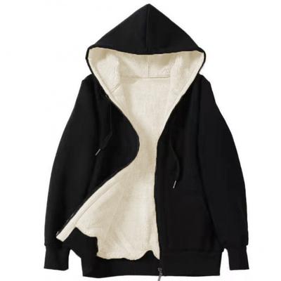 New Autumn Women's Plush Hooded Long Sleeved Solid Color Hoodie with Printed Plush Loose Jacket