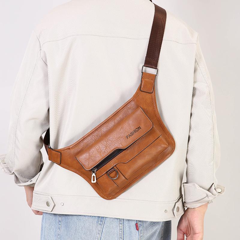 Men's Crossbody Bag Chest Bags High Quality Shoulder Bag Chest Bag for Men Fashion Business Messenger Bag PU Leather Waist Bags