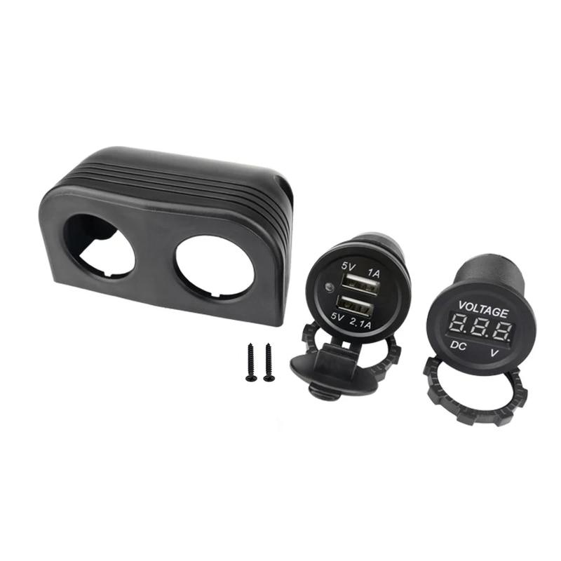 2 Holes Tent Base 3.1A Dual USB Car Charger LED Digital Voltmeter for Motorcycle Boat Marine ATV RV