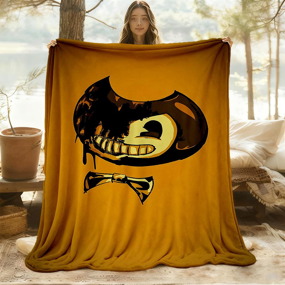 1PC Bendy and the Ink Machine Outdoor Flannel Throw Blanket - HD Printed Lightweight Soft Warm All-Season Blanket for Sofa, Bed, Travel, Camping 024