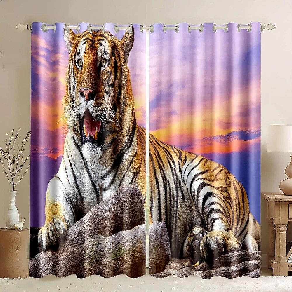 Cortinas Blackout de Leopardo Cortina de Animal Salvaje Sala de Estar Dormitorio Alto Sombreo Cortina de Ventana Cortinas de Apertura Bipartita Derecha