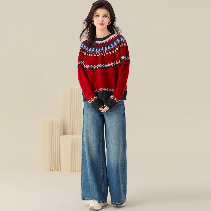 Golden Chrysanthemum Women's 100% Merino Wool Ethnic Sweater