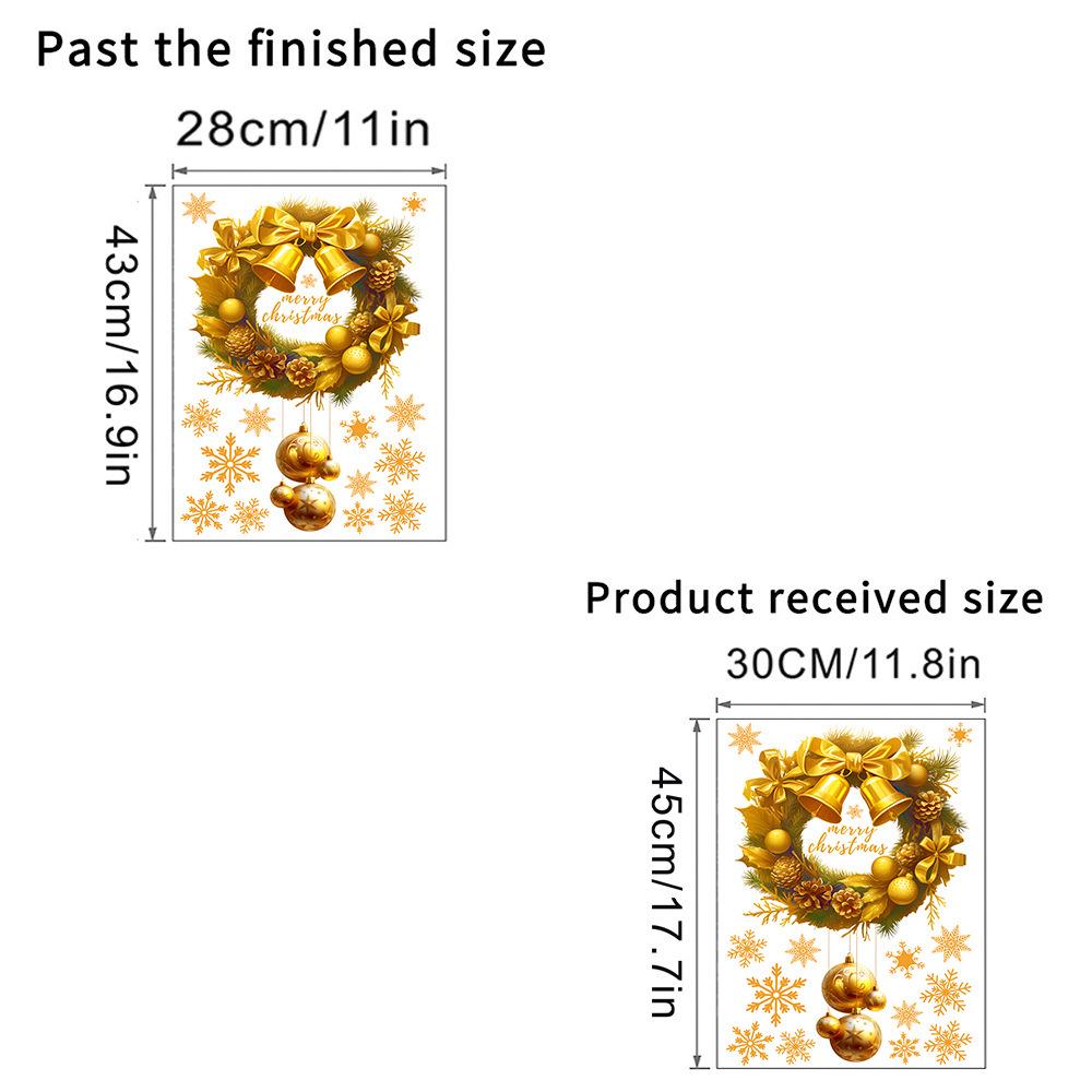 Electrostatic Gold Christmas Wreath & Snowflake Wall Stickers for Living Room, Bedroom, Glass, or Cabinet Decor 40x60cm