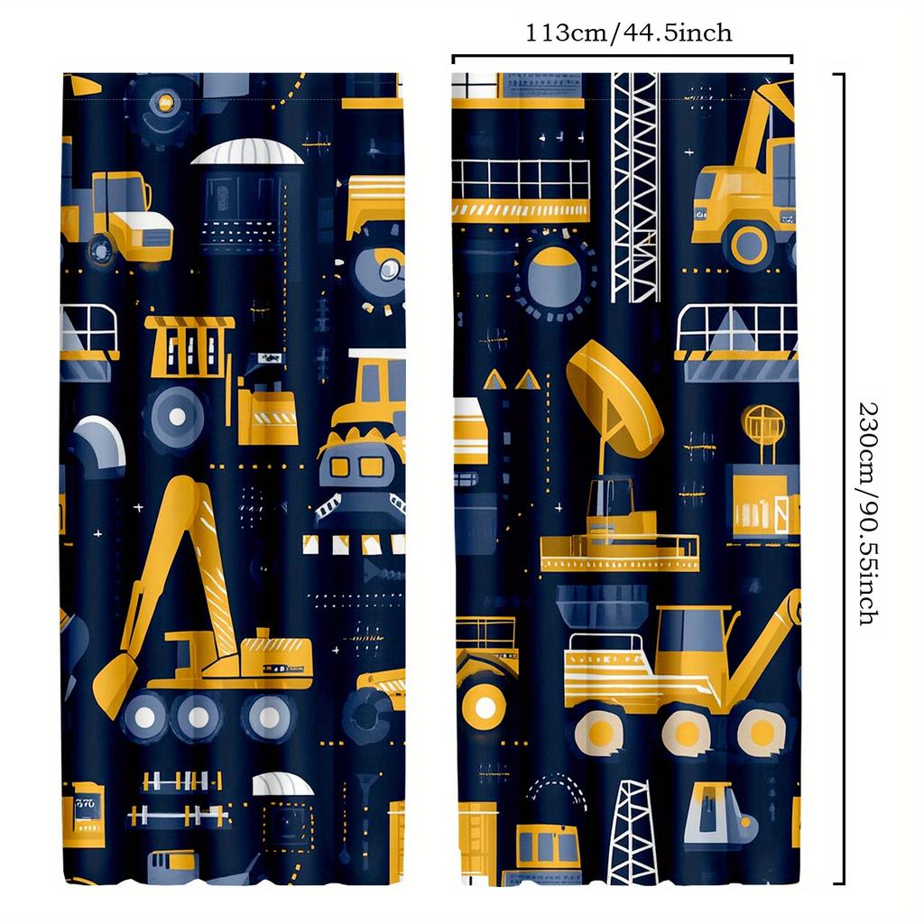 2pcs Construction Vehicle Curtains with Bulldozer   Crane   and Excavator Designs for Room Decorative curtains