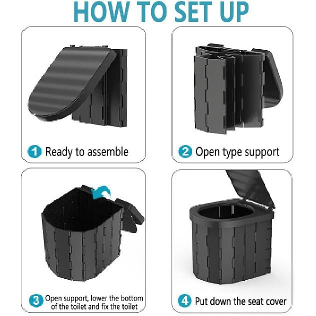 Toaletă Portabilă de Camping pentru Adulți, pentru Exterior, cu Capac, Toalete de Compostare Pliabile pentru Drumeții, Vas de Toaletă Portabil Impermeabil, Echipament Esențial pentru Camping cu Mașina