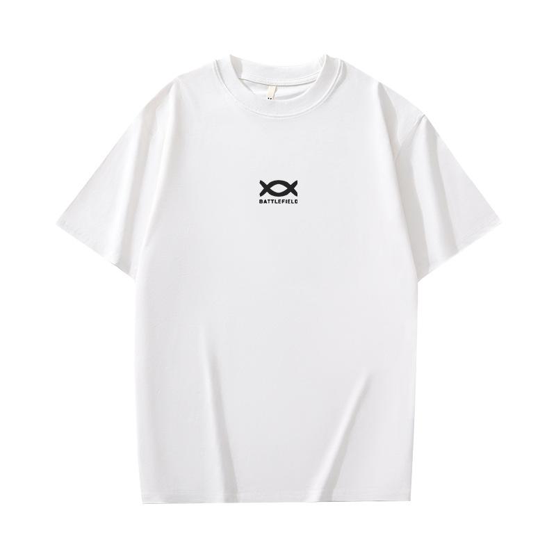 Cotton short sleeved t-shirt for men and women, white t-shirt with black shirt underneath, men's half sleeved round neck t-shirt