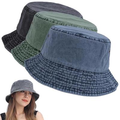 Stonewashed Cotton Bucket Hat UV Sun Protection Breathable Beach Holiday Travel