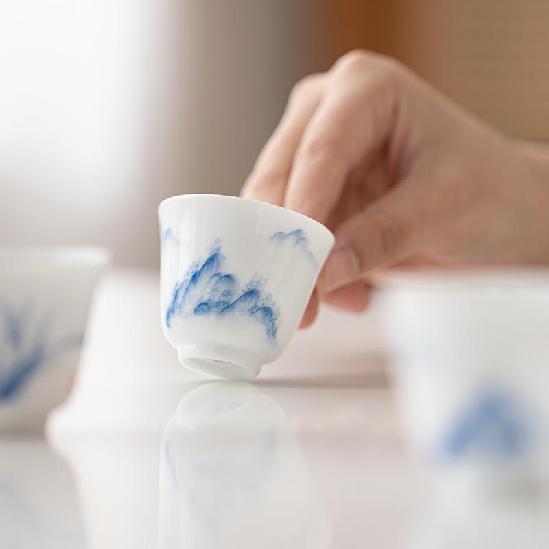Underglaze Hand-painted White Porcelain Tea Cup Household Small Teacup Tea Bowl Cup Smell Cup Kung Fu Tea Set Master Cup
