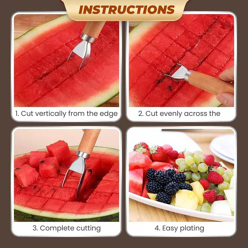 Stainless Steel Watermelon Cutter And Fruit Slicer Tool - 3-In-1 Melon Baller Fruit Carving Knife & Scooper For Home Kitchen