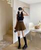 Petite Women's Retro Hong Kong Style Pleated Skirt with Waist-Cinch Belt