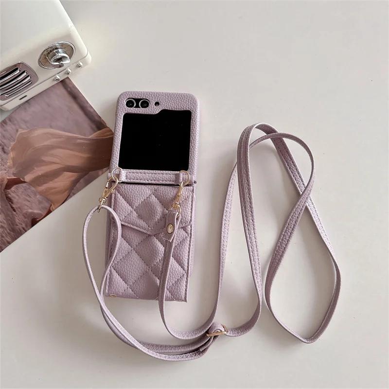 Crossbody Mirror Wallet with Card Holder Phone Case for Samsung Galaxy Z Flip 6 5 4 3 Flip6 Flip5 Flip4 Flip3 5G Leather Cover