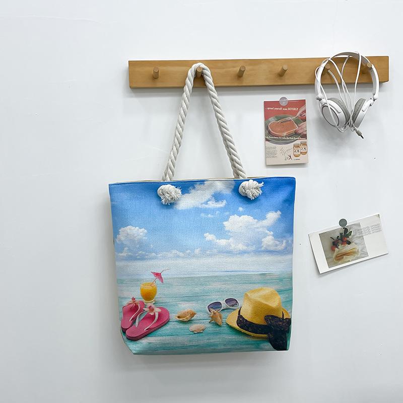 Strandväska Stor Tote Enkelaxel Damväska Trendig Casual Handväska Kort Resväska