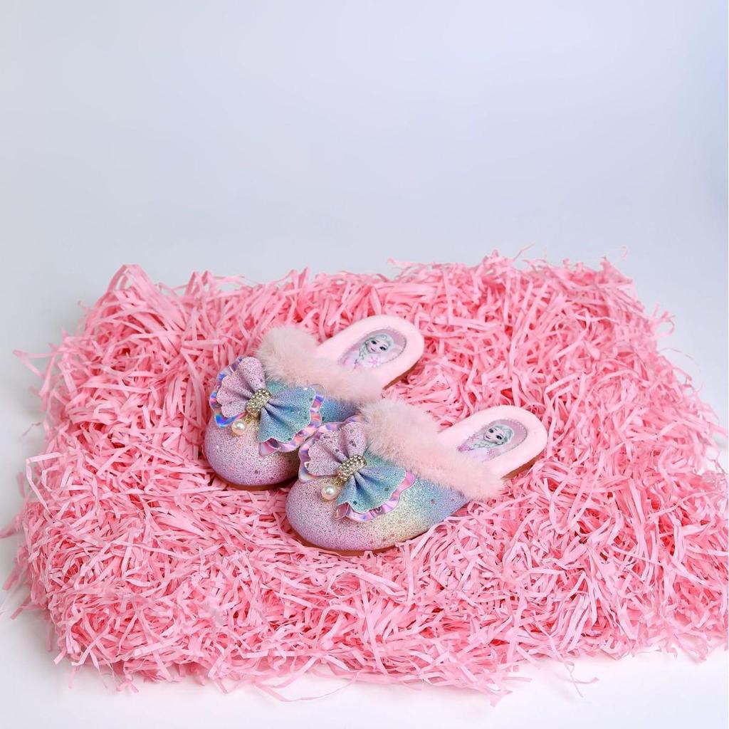 Rainbow Shoes Winter-Style Toddler Princess Slippers - Girls' Cotton Wool Non-Slip Warm Home Booties