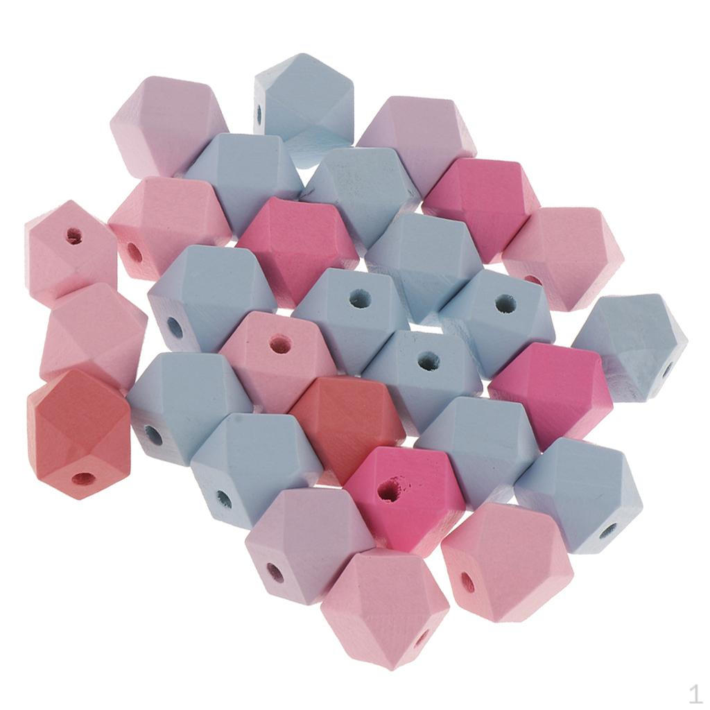 

Окрашенные граненые деревянные бусины Геометрические аксессуары для бусин 2 размера - 15mm 30Pcs