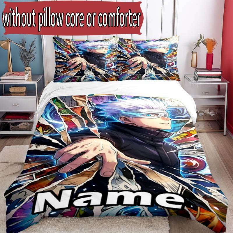 3pcs Duvet Cover Set (1*Duvet Cover + 2*Pillowcase, Without Core), Custom Name J-Jujutsu K-Kaisens Pattern Bedding Set, Home Bedroom Decor Gift