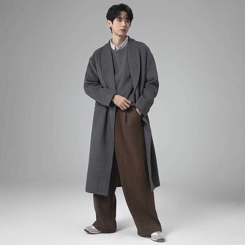 Men's High-Grade Wool Cashmere Over-the-Knee Windbreaker Coat, Plus Size