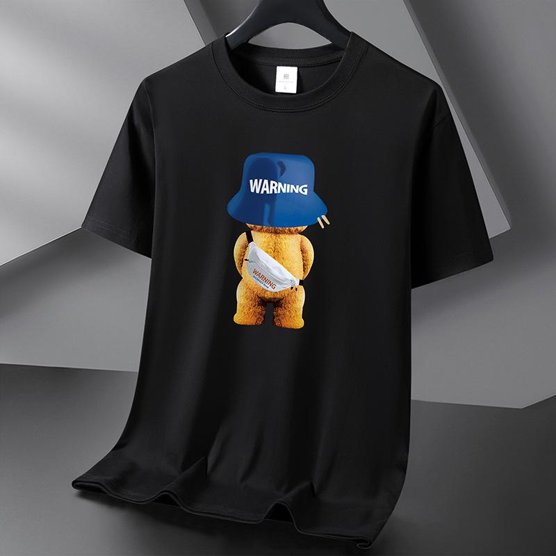 Backpack Bear 10 Colors Pure Cotton T-shirt Men's Round Neck Short Sleeve Loose Tee Shirt Large Size S-6XL