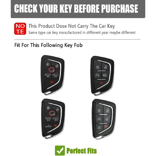 for Cadillac Key Fob Cover Leather Car Key Case keychain Smart Key Fob Holder Compatible for -2024 Cadillac Escalade CT5 CT6 XT4 XT5 C8 Corvette