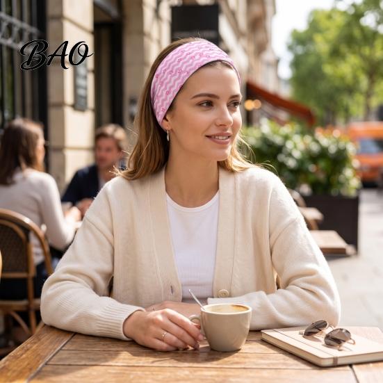Elastic Bangs Holder Bands Wide Headband for Women, Non-Slip Stretchy Hair Band with Star Polyester Sweat Wave Print Yoga Running Sports And