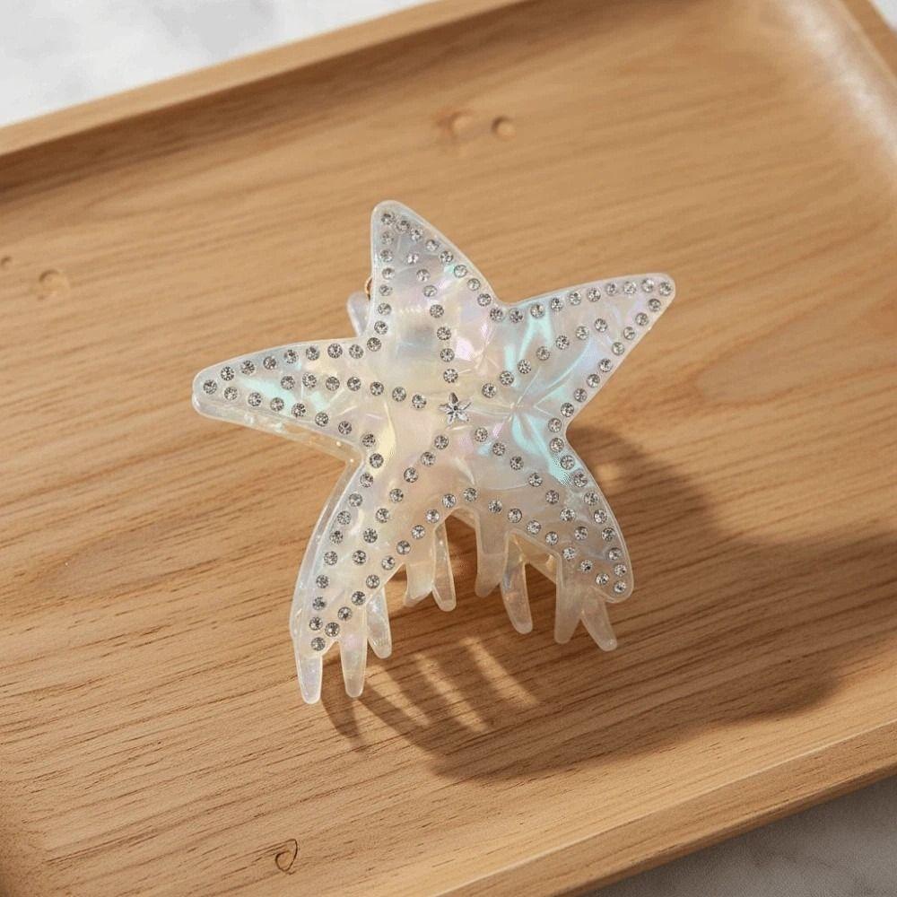 Headwear Starfish Hair Claw Rhinestone-inlay Acetic Acid Hair Claw Colorful White Shark Clip Women