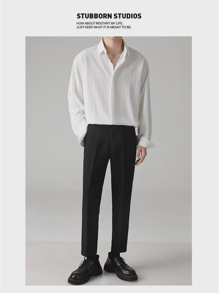 Herr Långärmad Randig Vardagsskjorta - Mörk Mönsterdesign