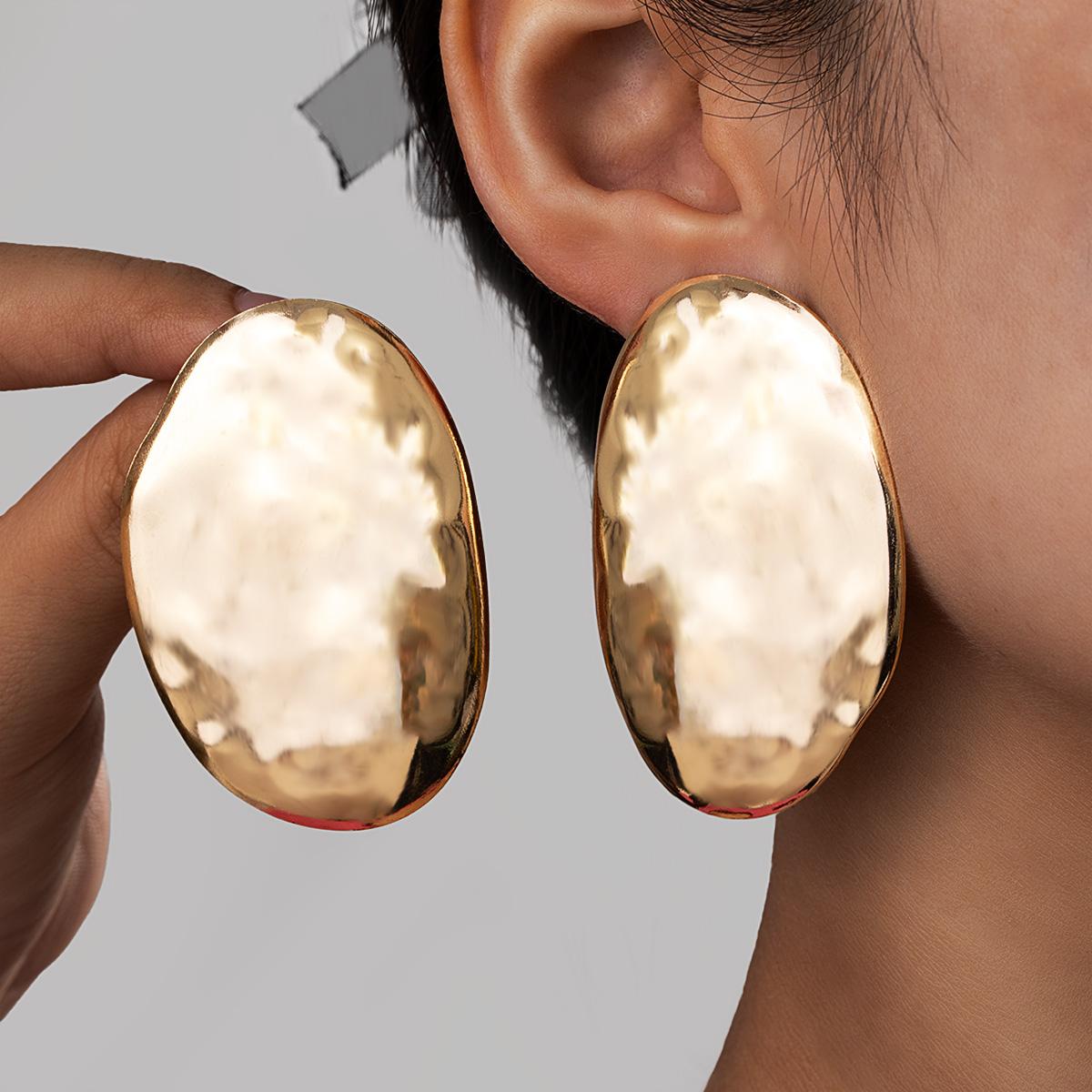 

Personalized exaggerated style irregular hammer pattern geometric ellipse gradient long pendant necklace earrings women s set