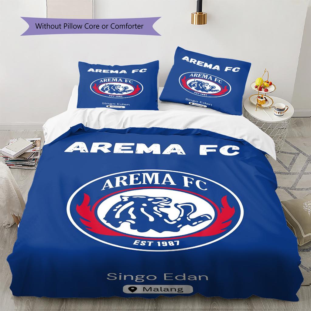 Arema FC Pattern Bedding Set Quilt Cover Pillowcase Home Decor Gift (1 * Duvet Cover + 2 * Pillowcase, Without Core)