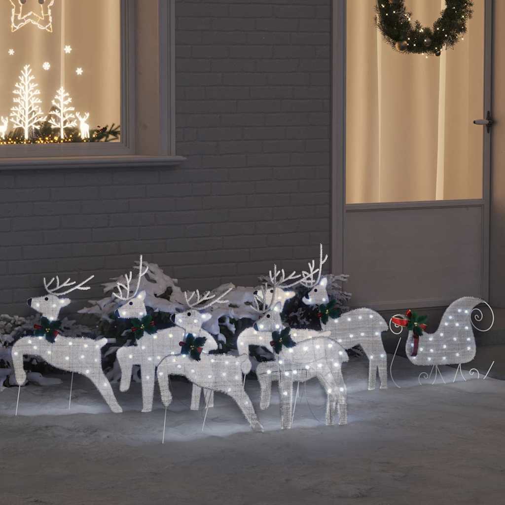 vidaXL LED Deer Set 7 pcs Silver Fabric