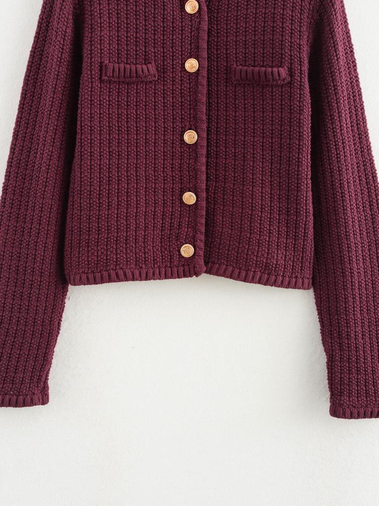 European & American Women's Textured Single-Breasted Knit Long Sleeve Street Fashion Top