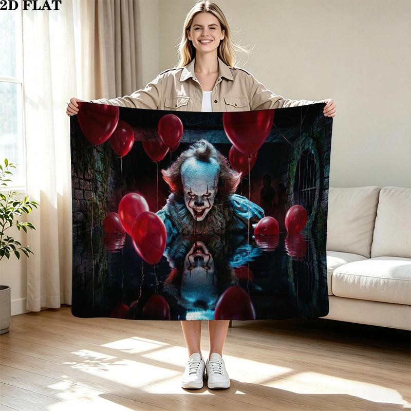 It Clown Print Flannel Blanket High Quality Warm Comfortable Cover for All Seasons Perfect for Gifts Home Decor
