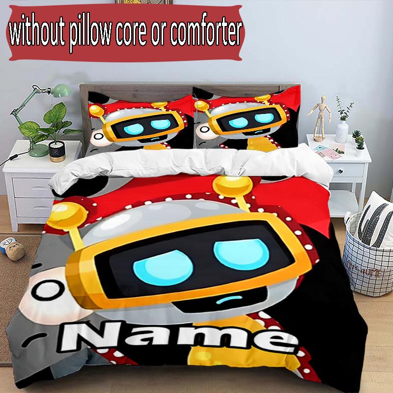 3pcs Duvet Cover Set (1*Duvet Cover + 2*Pillowcase, Without Core), Custom Name Cosmic Bot Crew Pattern Bedding Set, Home Bedroom Decor Gift
