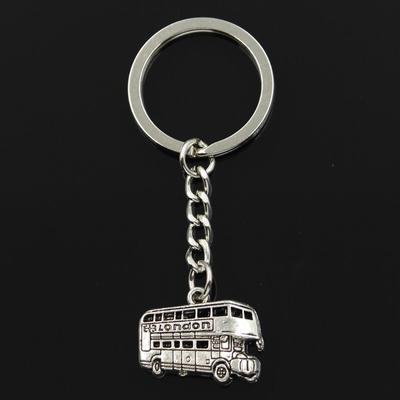 Fashion 30mm Key Ring Metal Key Chain Keychain Jewelry Antique   Plated London Bus Car 20x25mm Pendant