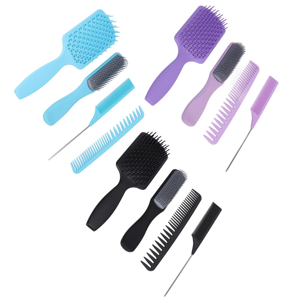 4pcs Hair Brush Set Hollow Comb Tail Comb Fine Wide Teeth Scalp Massage Hair Styling Comb Set